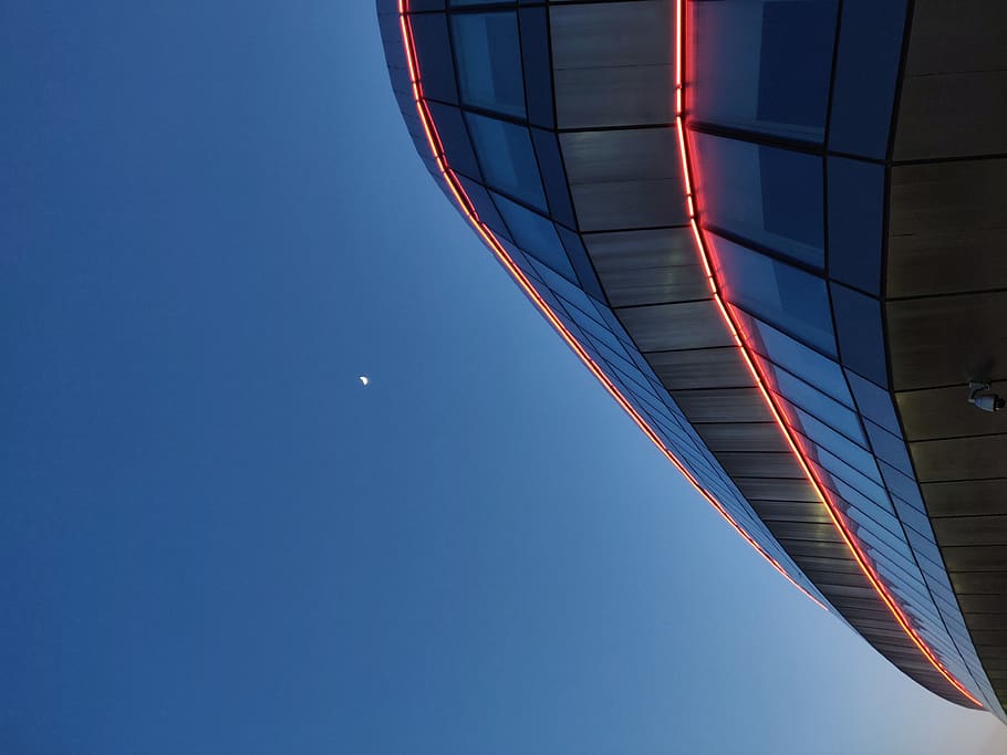 black concrete building, sky, blue, low angle view, architecture HD wallpaper