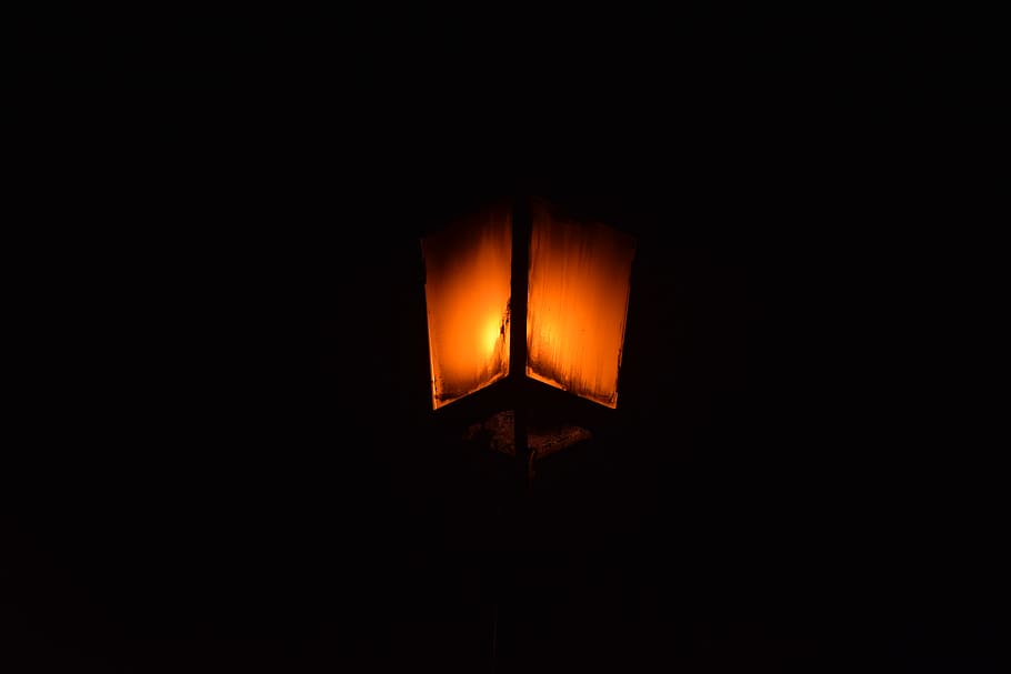 turned-on light post, lamp, lampshade, night, lamp post, lantern