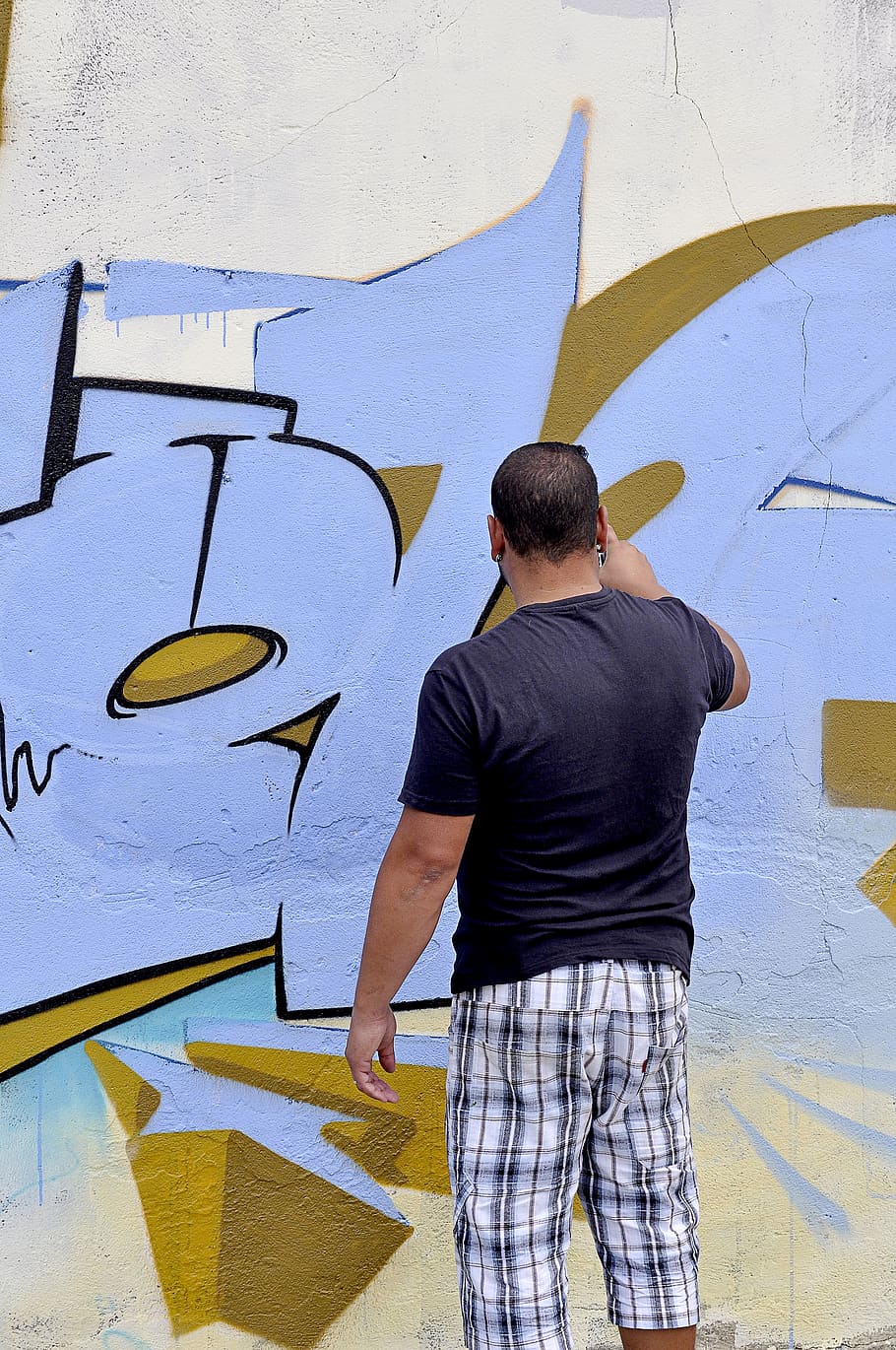 man painted on wall, human, person, graffiti, art, painting, mural HD wallpaper