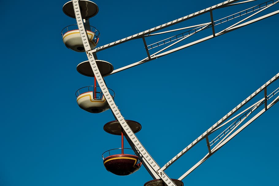 ferris, wheel, blue, sky, clear sky, nature, no people, metal HD wallpaper