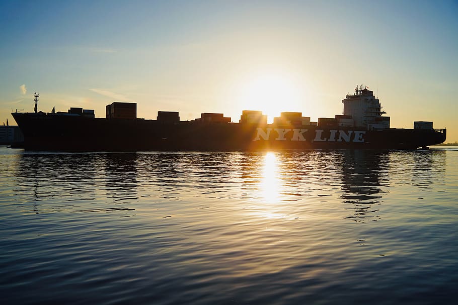 ship, container, container ship, hamburg, shipping, sunset HD wallpaper