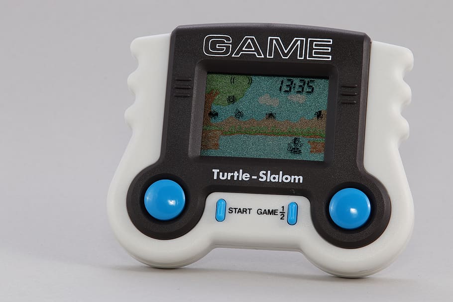 turtle, slalom, lcd, game, play, console, 80s, retro, old, portable