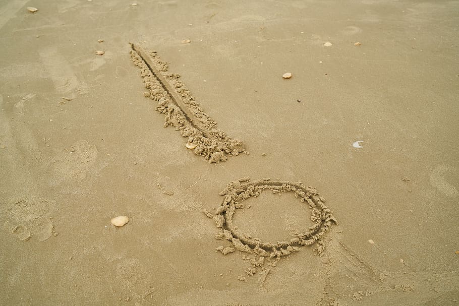 sand, beach, article, exclamation, attention, nature, environmental HD wallpaper