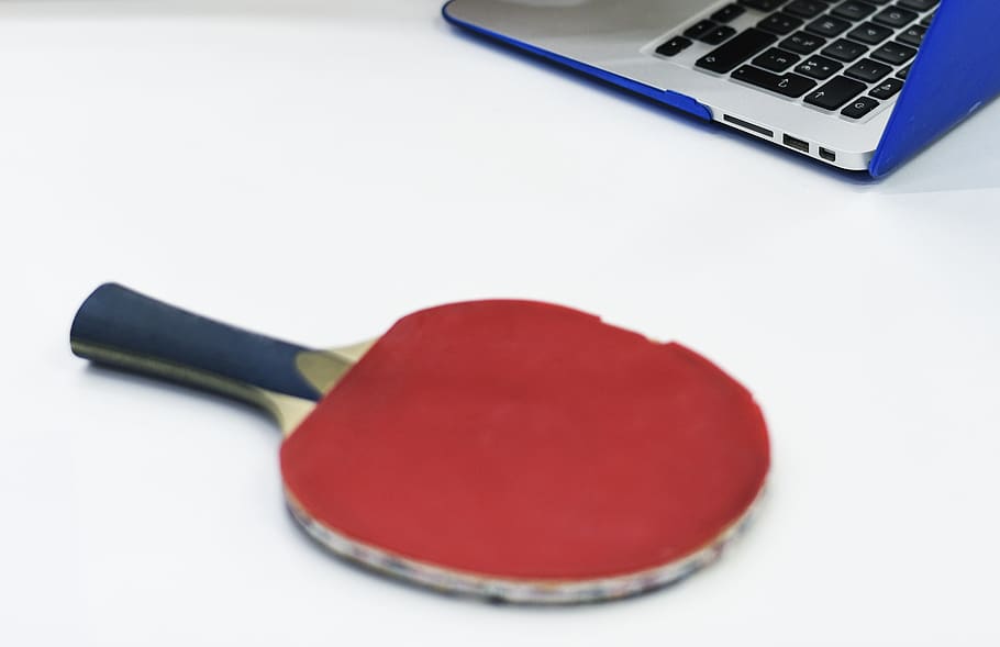 Red and Black Ping-pong Paddle, desk, device, indoors, laptop, HD wallpaper