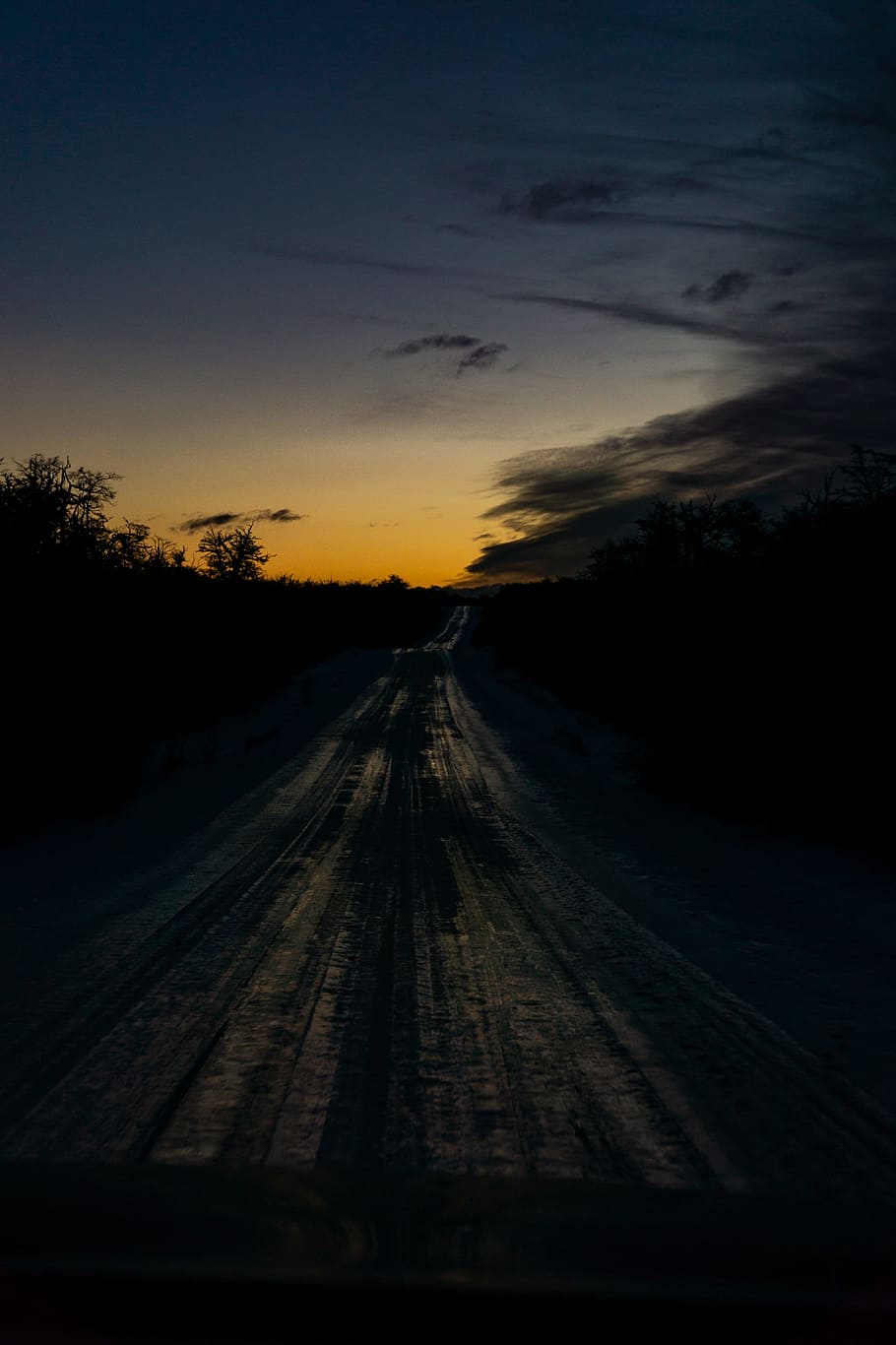 Silhouette of Road during Golden Hour, afterglow, backlit, clouds HD wallpaper