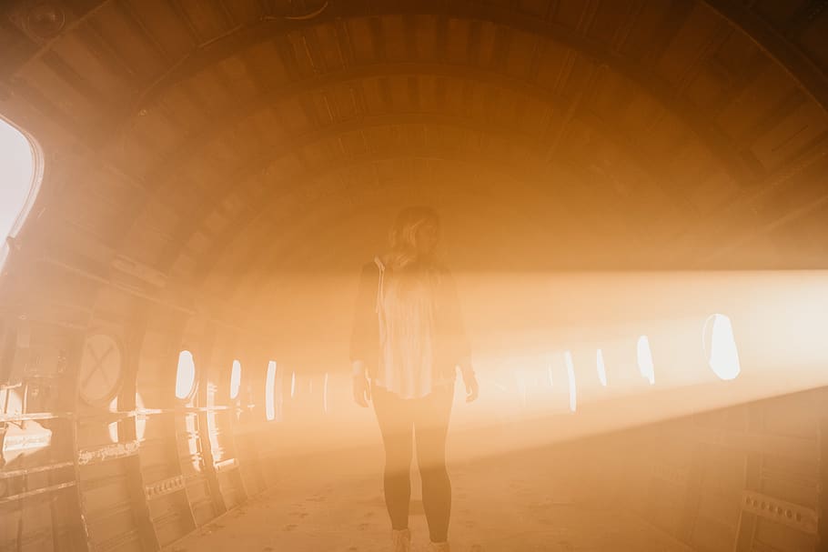 human, person, flare, light, tunnel, corridor, hand, people HD wallpaper
