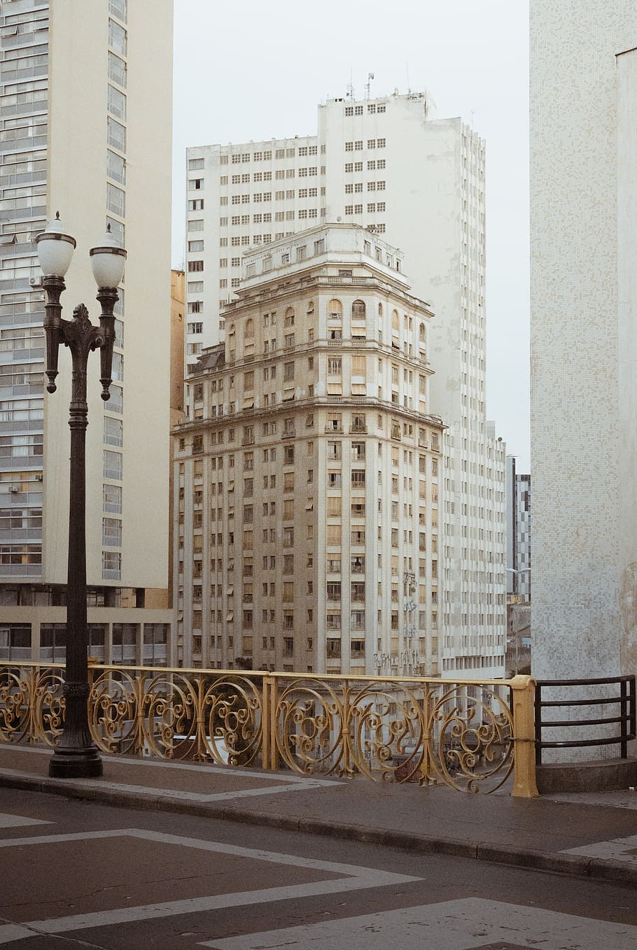 railing, office building, city, banister, handrail, town, urban HD wallpaper