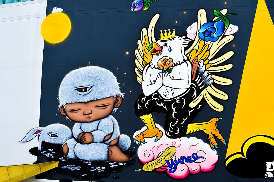 cloud, heaven, bird, illuminato, eye, child, bangkok, graffiti HD wallpaper