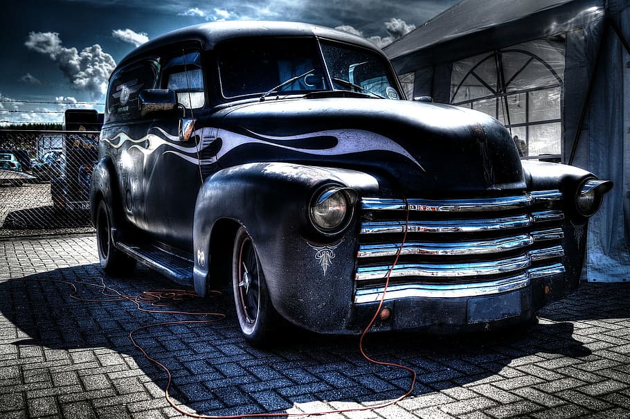 garage, oldtimer, car, auto, automobile, transportation, mode of transportation HD wallpaper