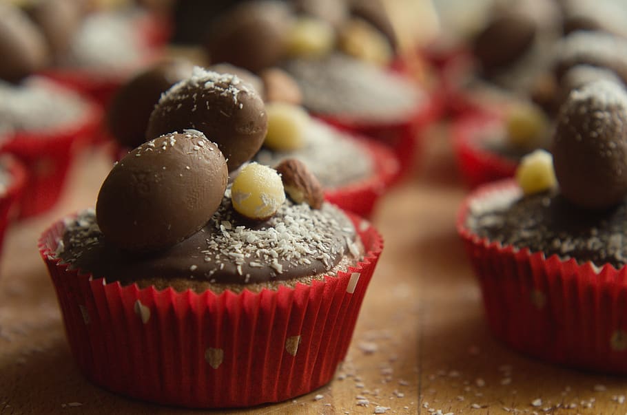 muffin, chocolate, coconut, marzipan, sweetness, bun, cupcake HD wallpaper