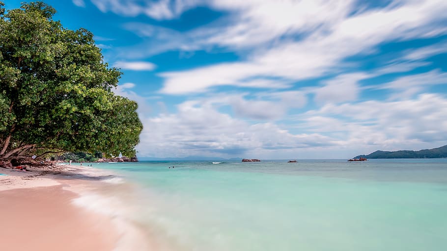 seychelles, beach, sea, recreation, la digue, an island, holiday, HD wallpaper