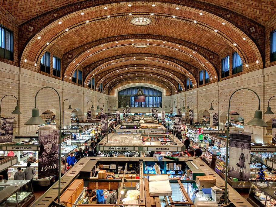 indoor bazaar, architecture, indoors, built structure, group of people HD wallpaper