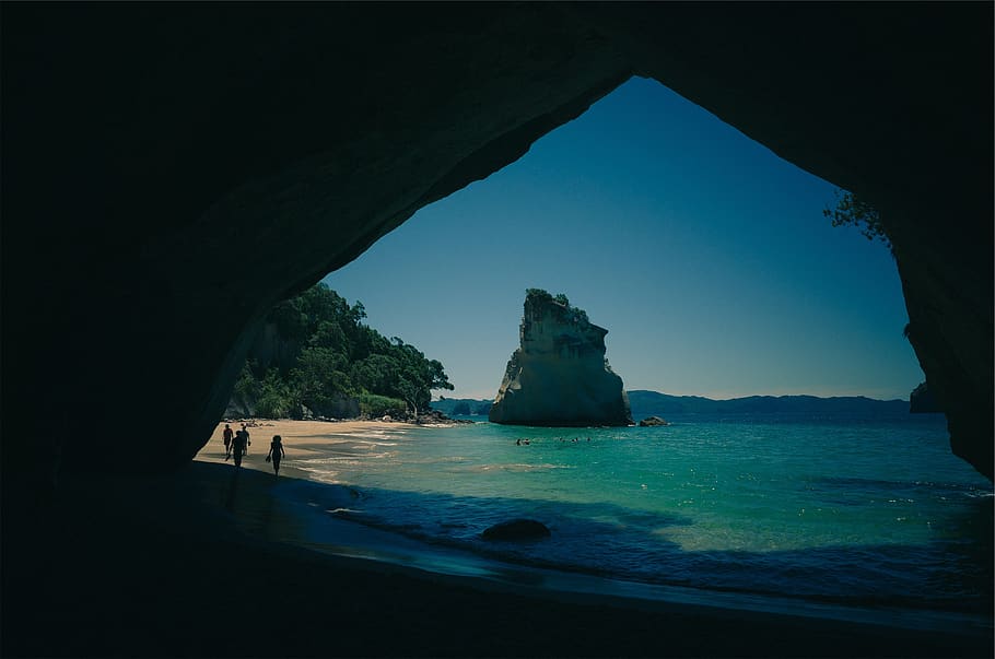 cave, beach, sand, water, coast, shore, ocean, sea, tropical HD wallpaper