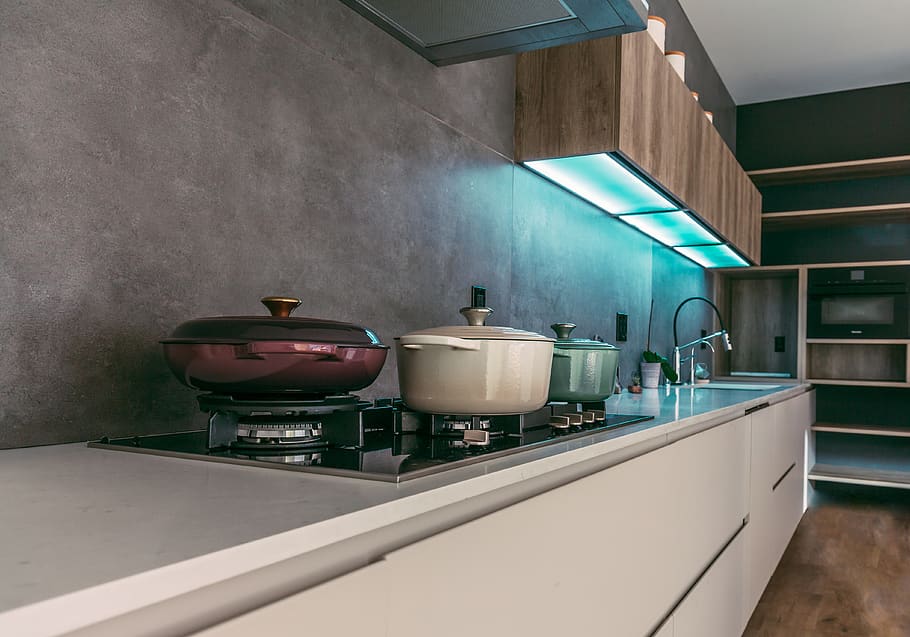 indoors, room, dish, meal, food, modern kitchen, le creuset, HD wallpaper