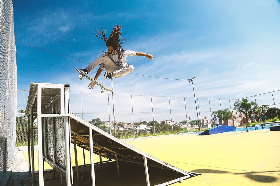 person on skateboard on air at daytime, brazil, são paulo, jump, HD wallpaper