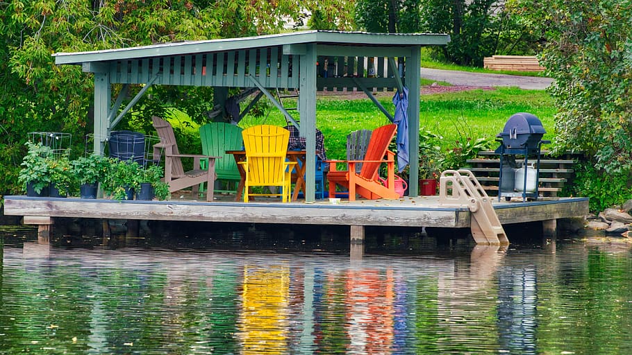 deck, colorful, vacation, cottage, vacations, water, relaxation HD wallpaper