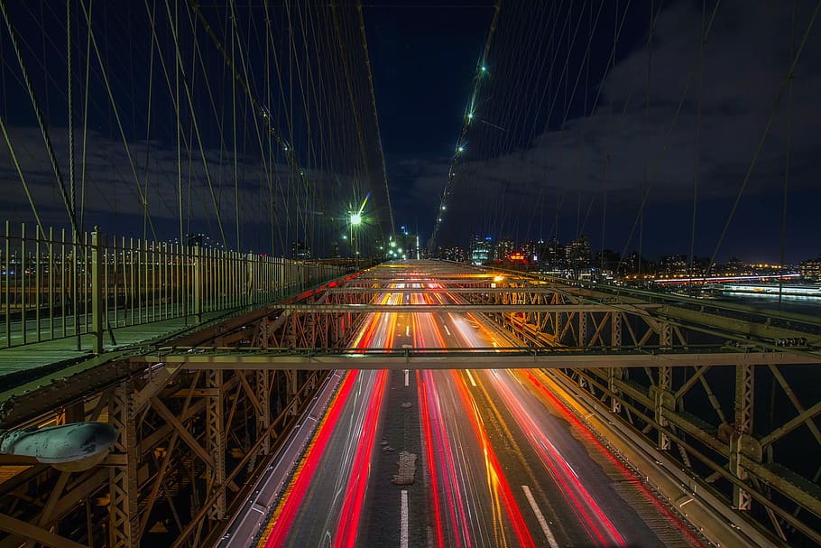 Highway at Night, bridge, city, evening, expressway, light, long exposure HD wallpaper