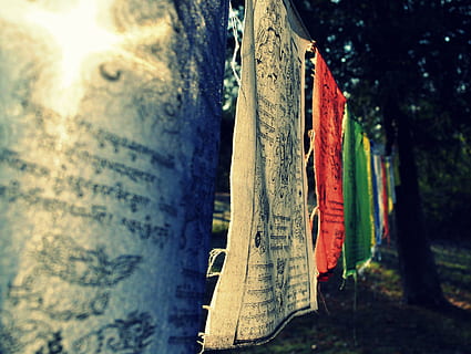 prayer flags, tibetan prayer flags, selective focus, no people HD wallpaper