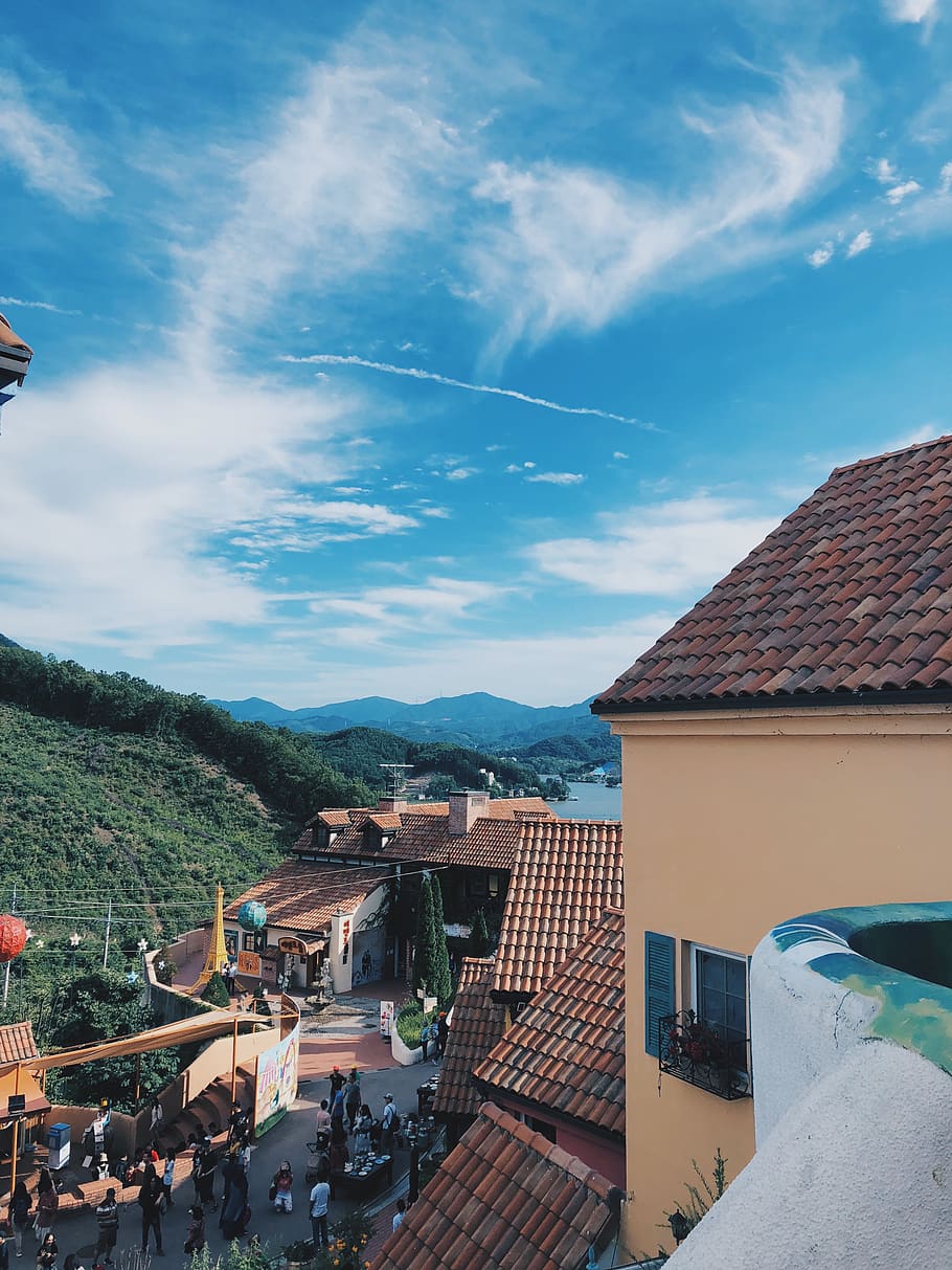 brown houses, roof, tile roof, human, person, little prince, nami island HD wallpaper