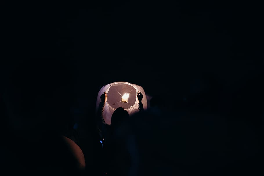 lantern, festival, fire, one person, headshot, copy space, portrait HD wallpaper