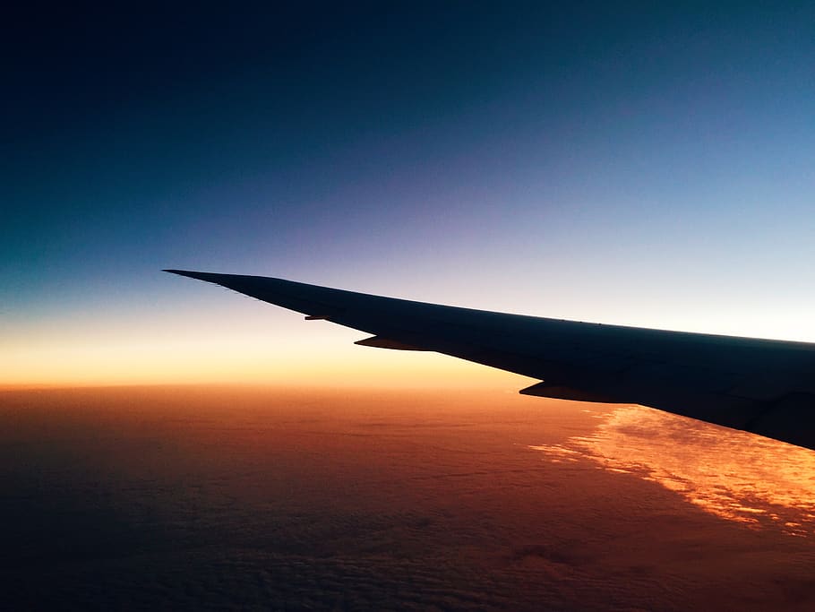 atlantic ocean, airplane, sky, sunset, flight, wing, flying HD wallpaper