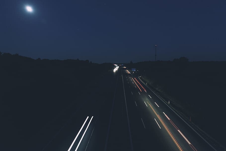 Cars on Road in Long Exposure Photo, dark, lights, long-exposure HD wallpaper