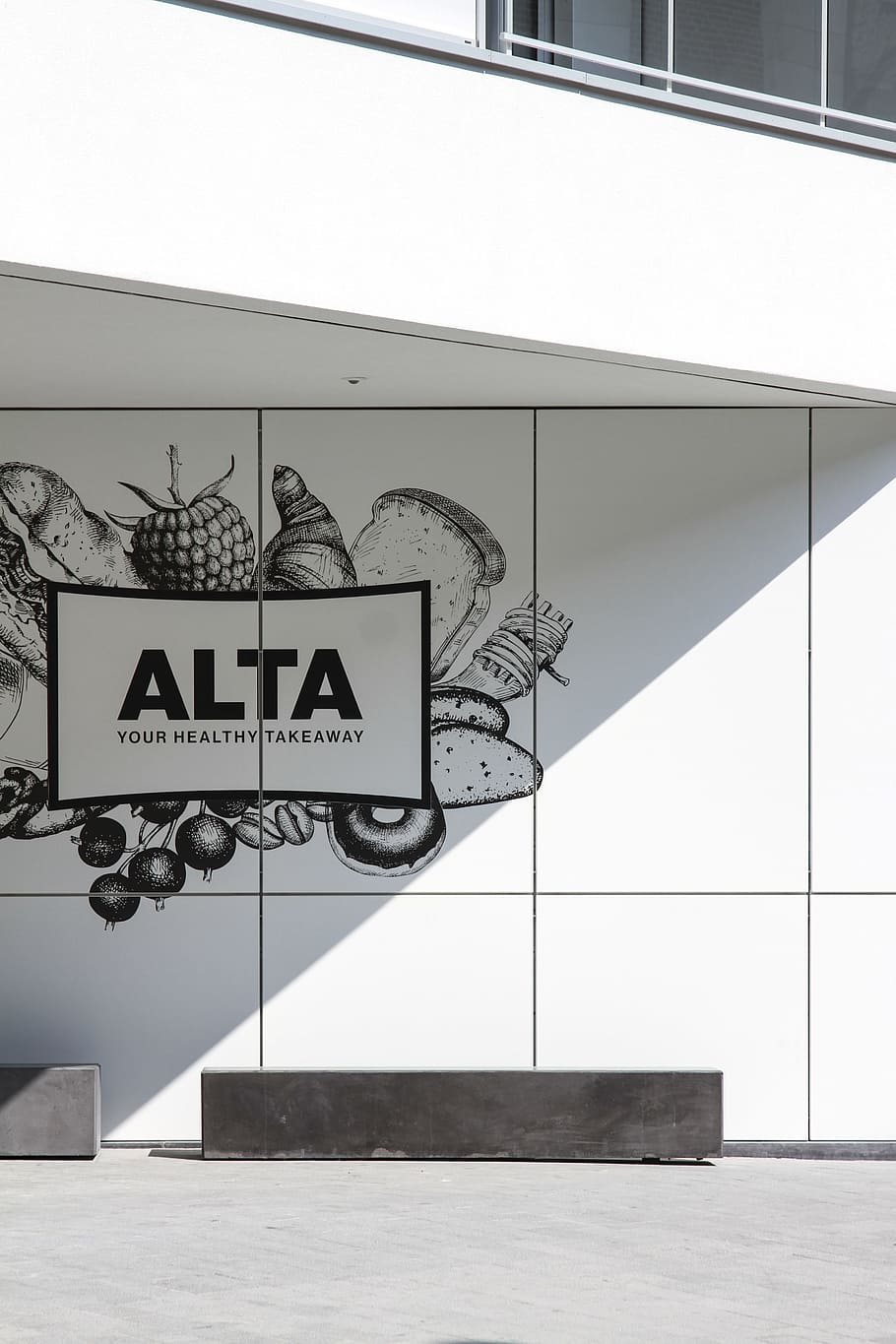 Alta wall sign, healthy, takeaway, logo, advert, as, black and white, HD wallpaper