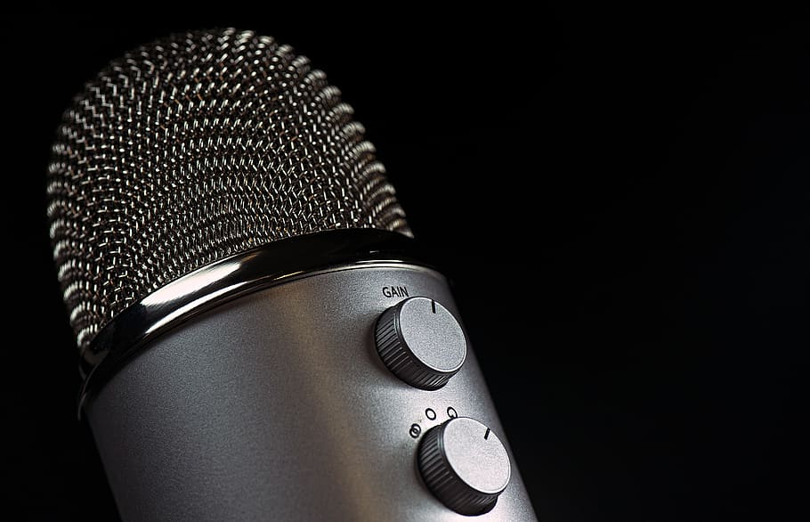Grey Condencer Microphone, audio, blur, chrome, controls, focus HD wallpaper