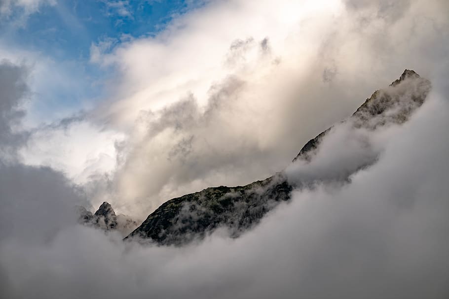 cloudy alps, mountain, nature, outdoors, switzerland, sky, mist HD wallpaper