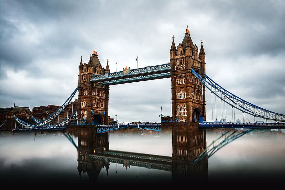 Tower bridge under gray sky, bridge - man made structure, architecture HD wallpaper