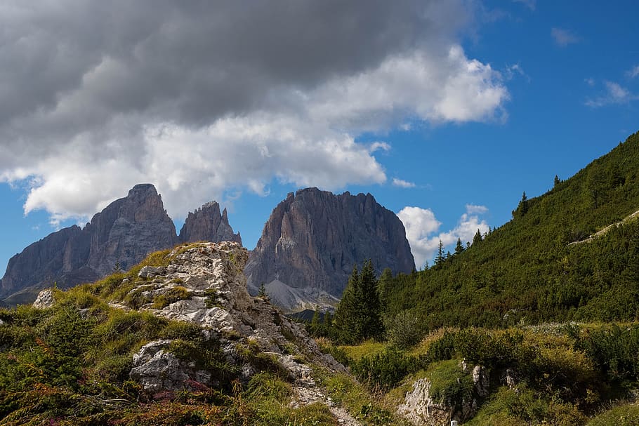 clouds, mountains, dolomites, mountain landscape, nature, beautiful HD wallpaper
