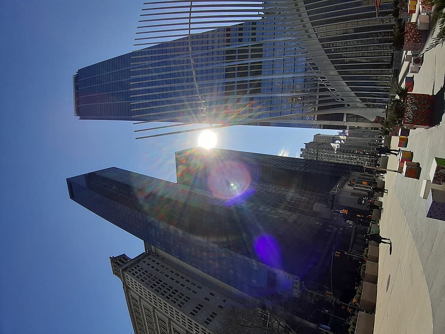 light, flare, building, office building, human, person, urban HD wallpaper