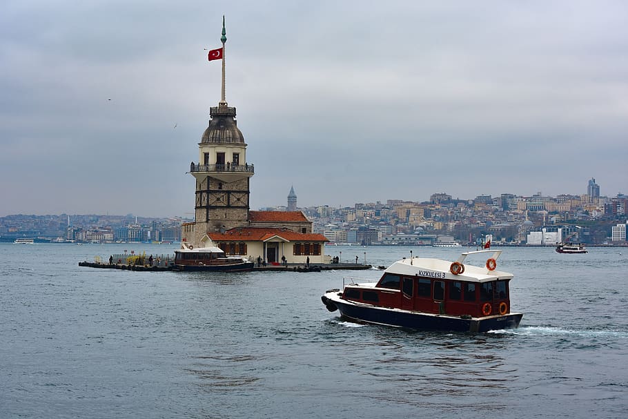 boat, building, istanbul, cityscape, leandertoren, maiden's tower views
