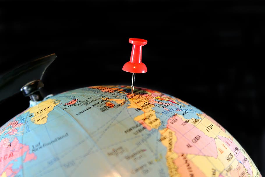 globe, earth, planet, marker, red, ball, round, country, world HD wallpaper