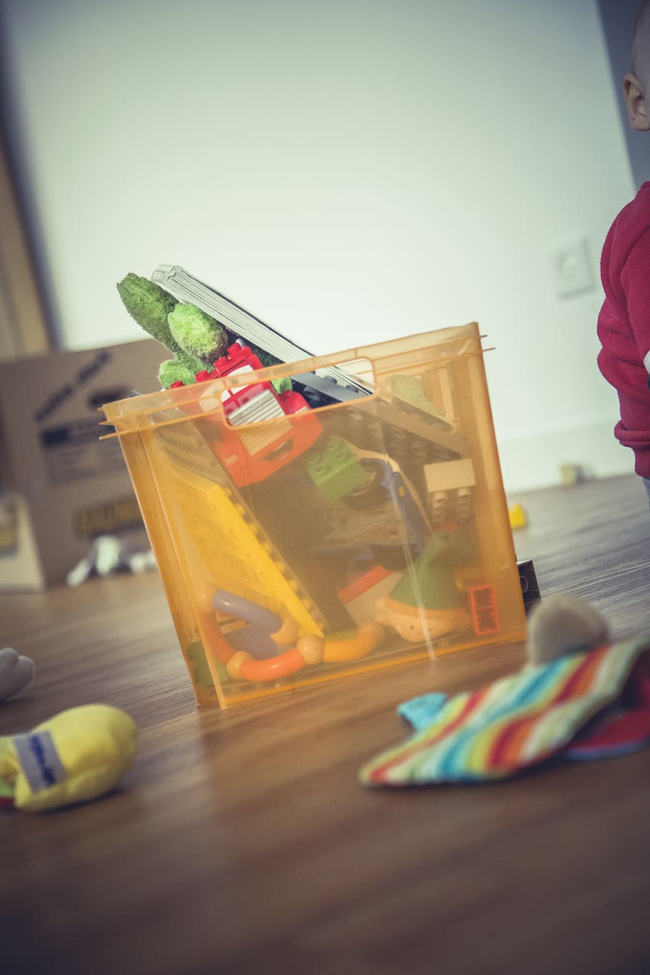 Orange Plastic Container on Brown Wooden Table, mess, toys, food and drink HD wallpaper