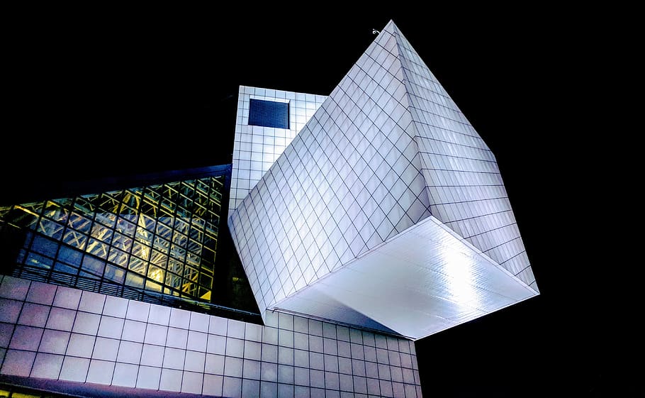 gray glass building, black background, paper, no people, architecture HD wallpaper