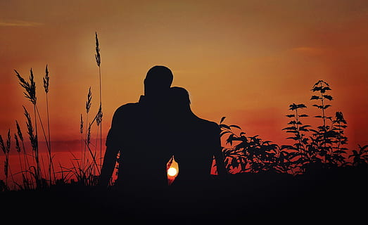 lovers, human, activity, girl, boy, valentine, silhouette, sunset HD wallpaper