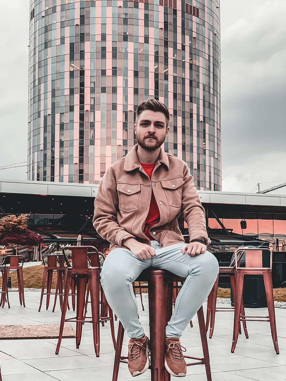 man sitting on barstool, clothing, apparel, person, human, footwear HD wallpaper