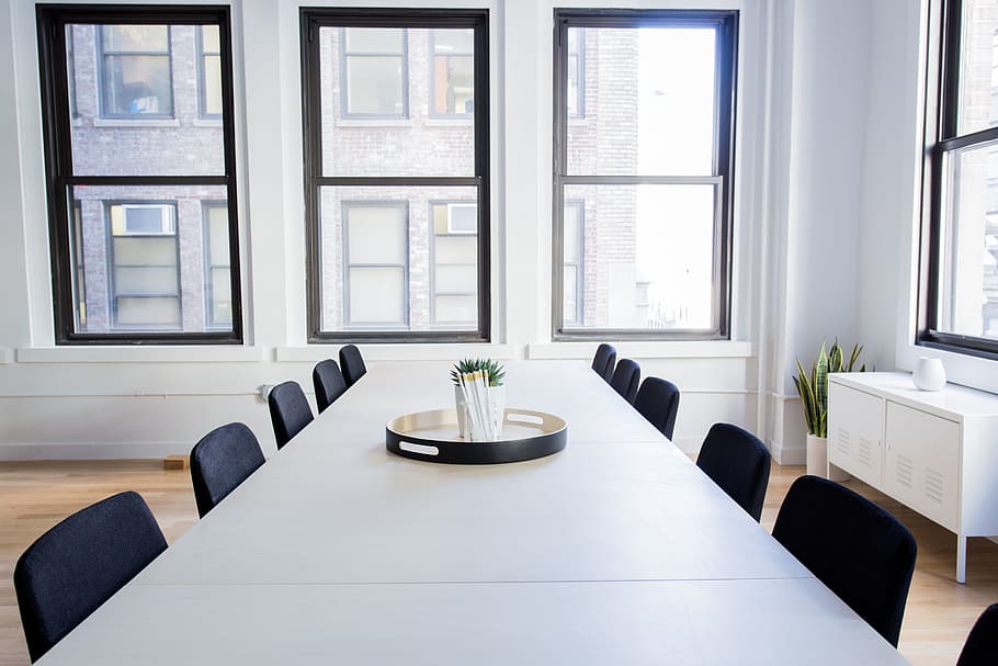 white, room, office, table, chairs, window, glass, frame, flower HD wallpaper