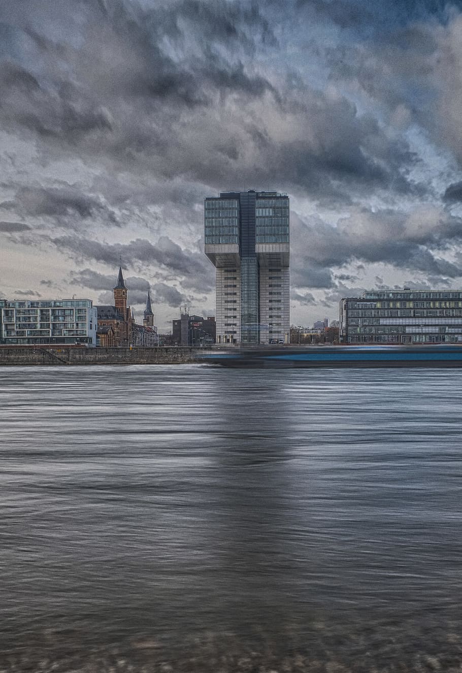 rhine, swing bridge, river, long exposure, rheinauhafen, kranhaus HD wallpaper