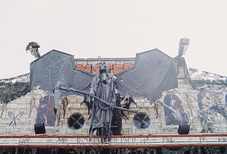 gray grim reaper decor, architecture, building exterior, built structure HD wallpaper