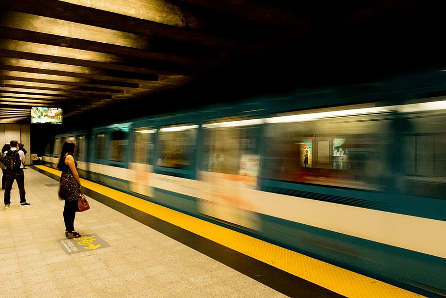 montreal, canada, yellow, train, metro, motion, underground HD wallpaper