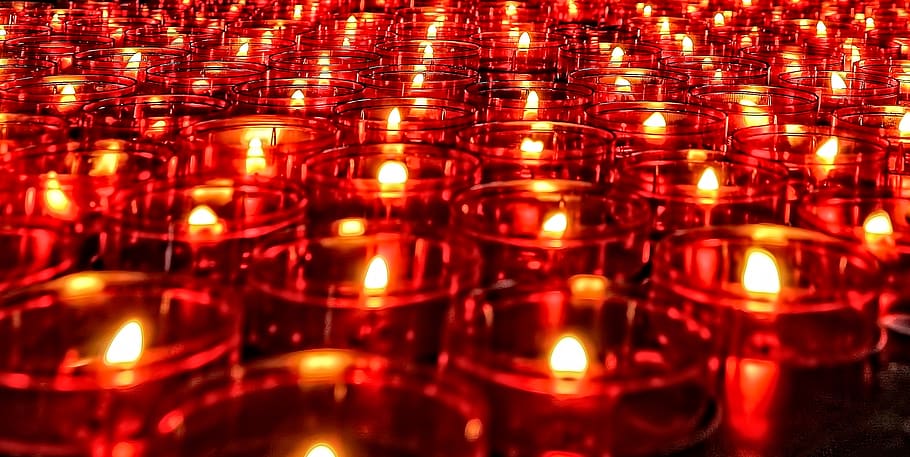 chruch, light, red, candle, flame, patterns, fire, burning HD wallpaper