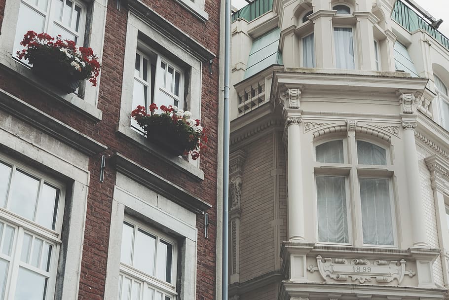 germany, aachen, spitzgässchen, building, windows, flowers HD wallpaper