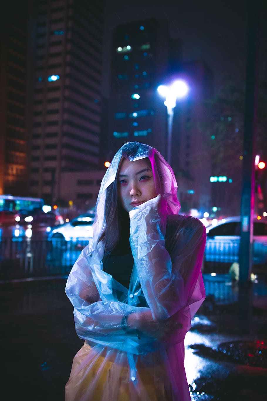 Woman Wearing Raincoat Posing Outdoor during Night, beautiful, HD wallpaper