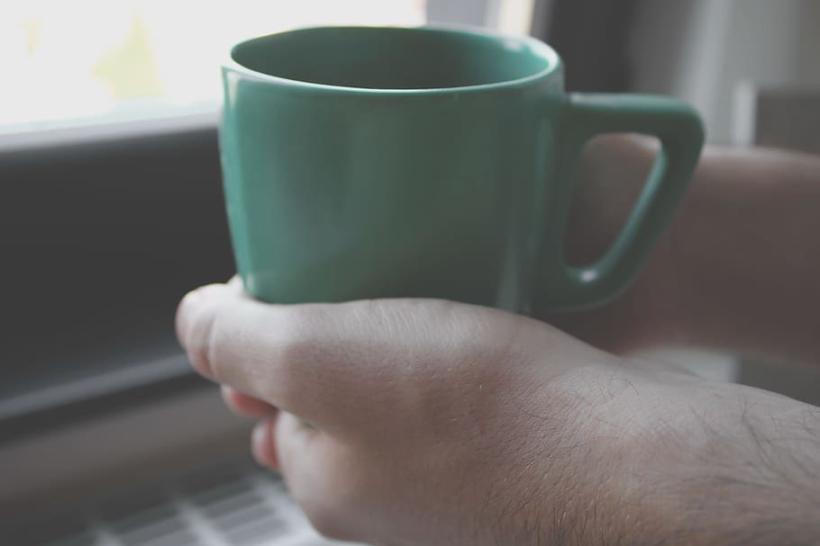 Person Holding Green Mug, breakfast, close-up, coffee, coffee mug HD wallpaper