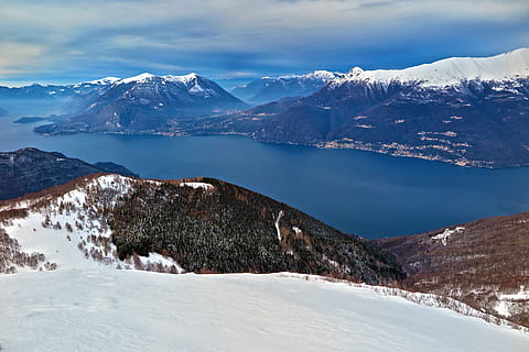 italy, lake como, cold temperature, snow, winter, beauty in nature HD wallpaper