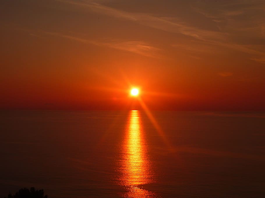 italy, tropea, sunset, sea, red, sky, water, scenics - nature, HD wallpaper