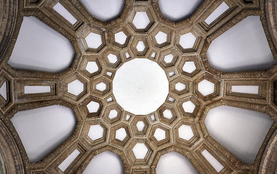 brown concrete ceiling, geometric shape, pattern, no people, hexagon HD wallpaper