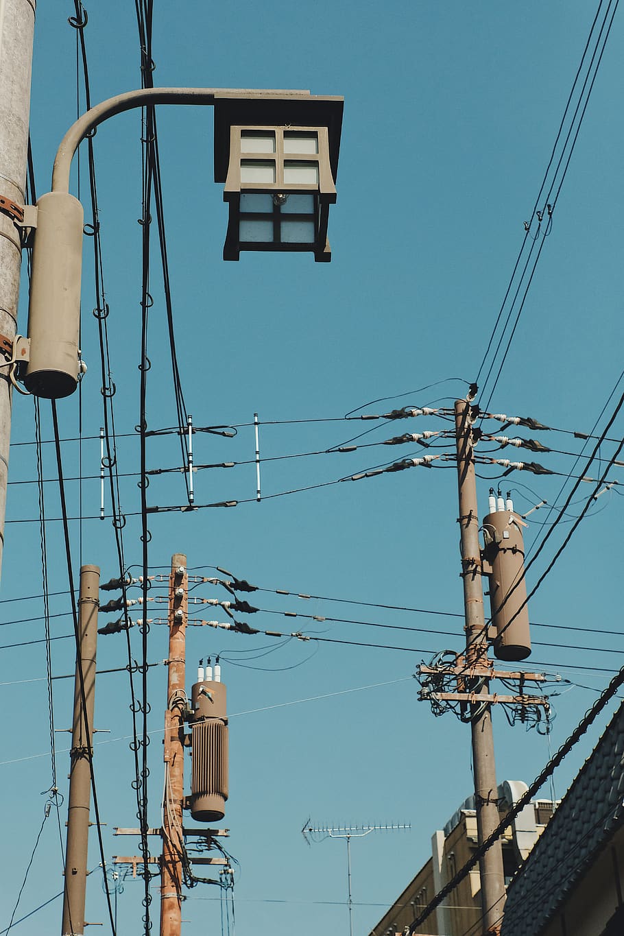 gray concrete electric posts during daytime, cable, utility pole HD wallpaper